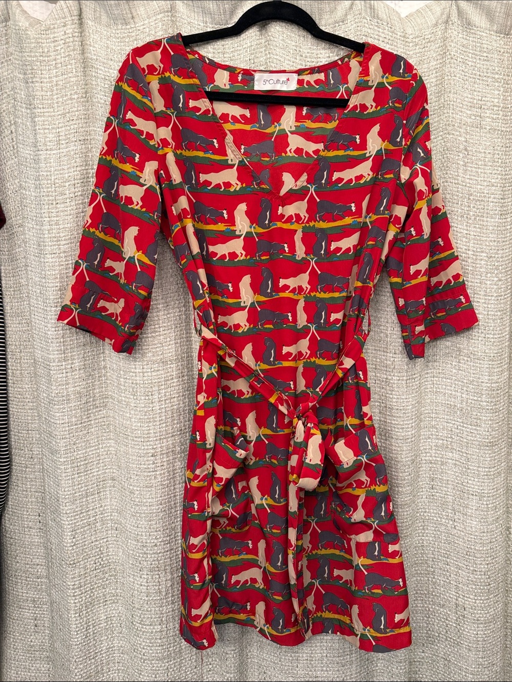 Red Animal-Print Wrap Dress